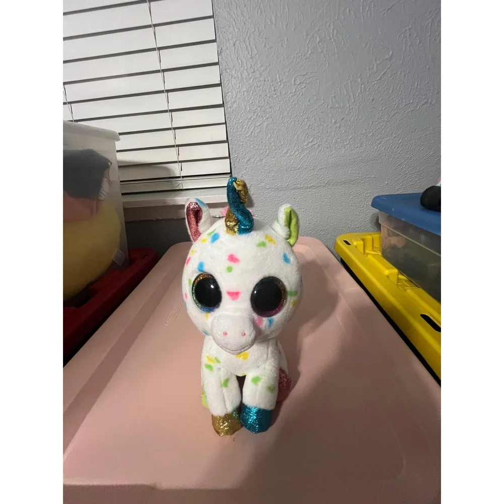 Ty Beanie Boos Harmonie Unicorn White Spotted Plush Glitter Eyes Medium 9 inch